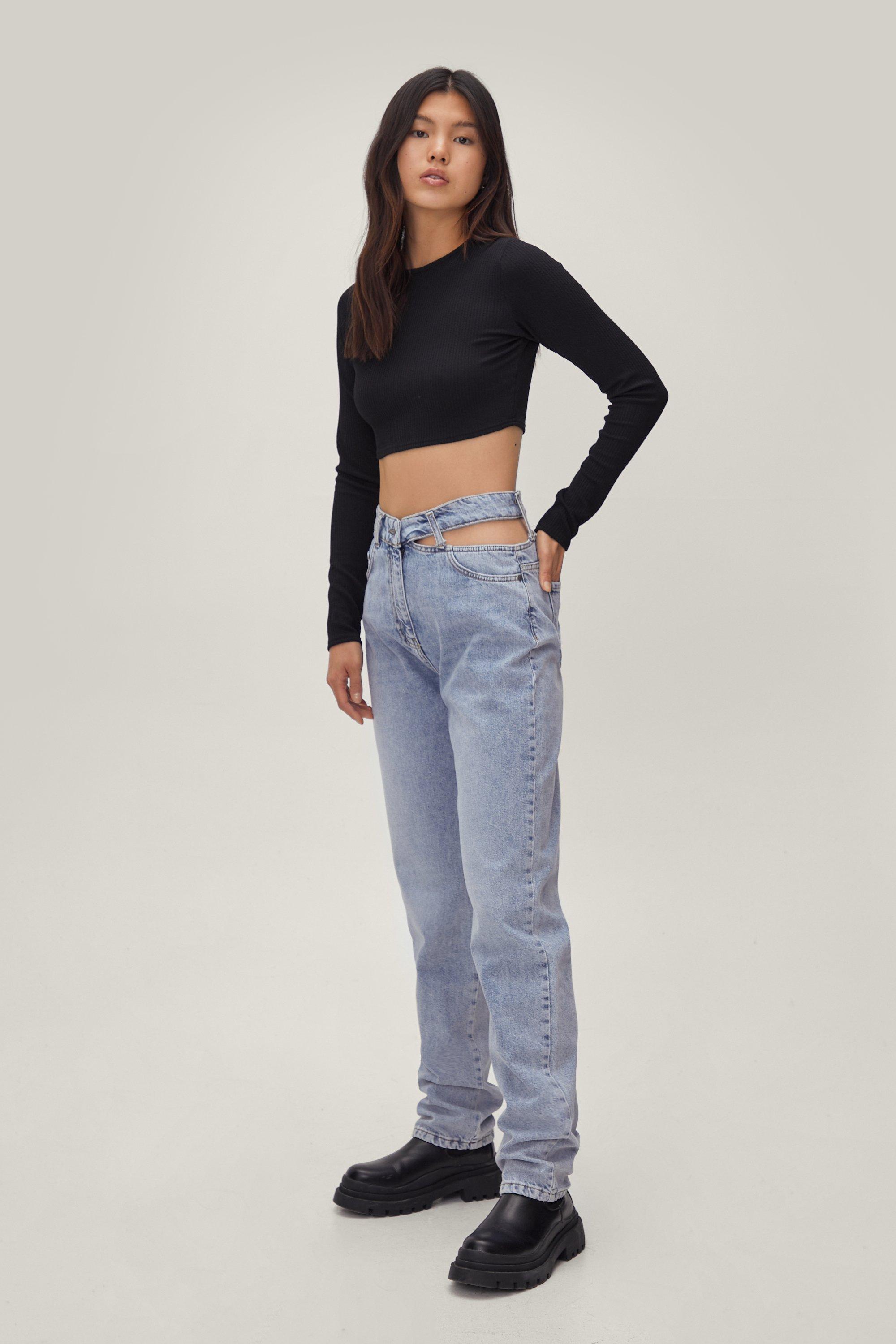 Cut Out Panel Straight Leg Denim Jeans